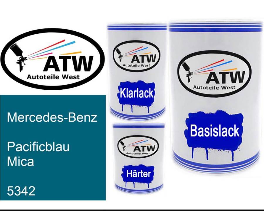 Mercedes-Benz, Pacificblau Mica, 5342: 500ml Lackdose + 500ml Klarlack + 250ml Härter - Set, von ATW Autoteile West.
